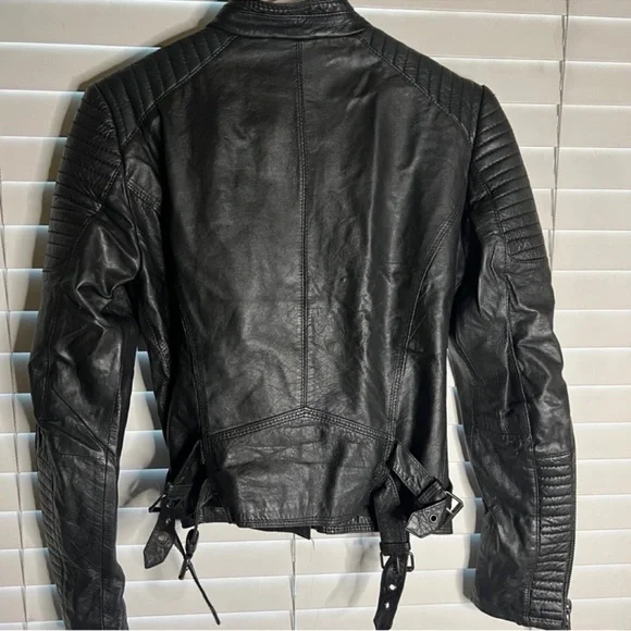 Zara Black Leather Moto Jacket with Quilted Sleeves - Picture 4 of 5